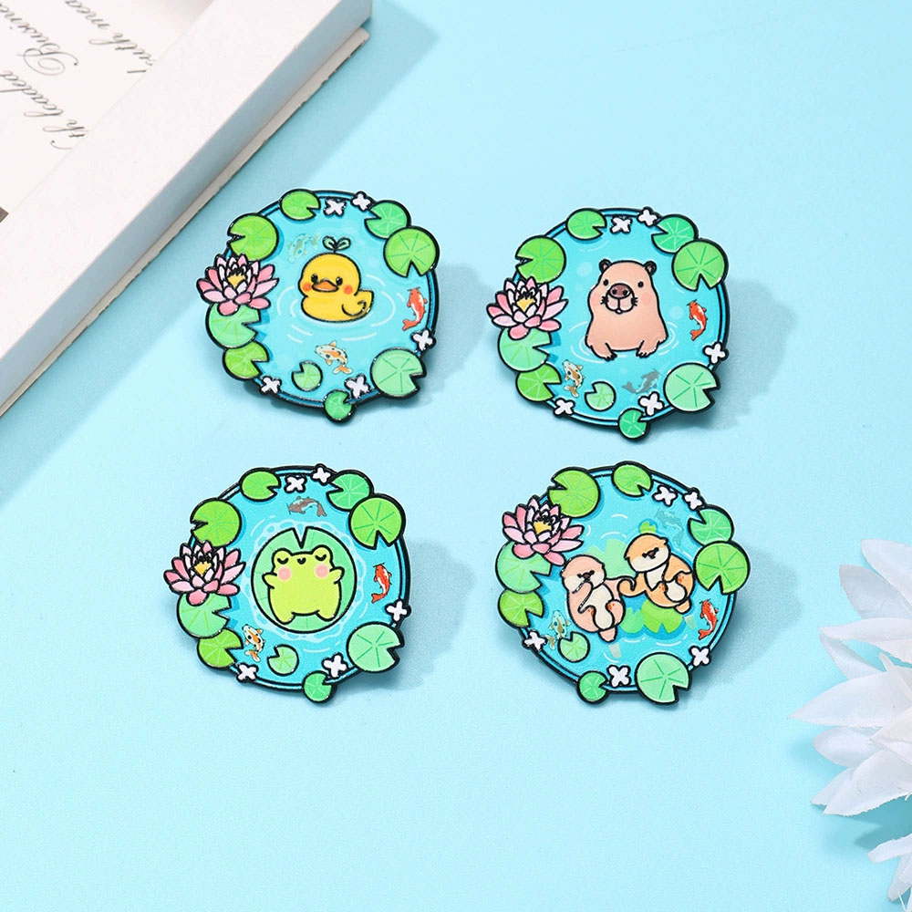 Flower Frog Pin - Bros enamel berbentuk hewan kartun untuk