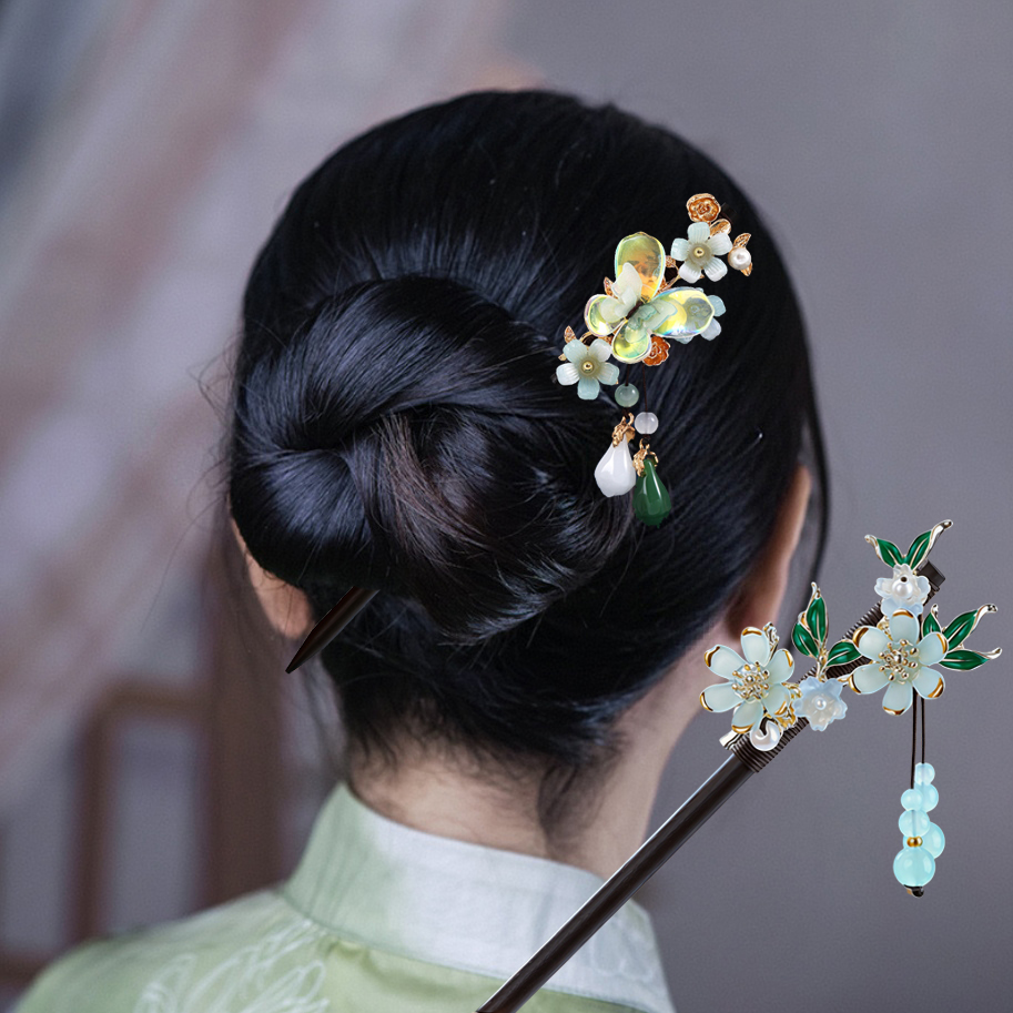 Florist Supplies - Tusuk Konde Kayu Berumbai Motif Bunga