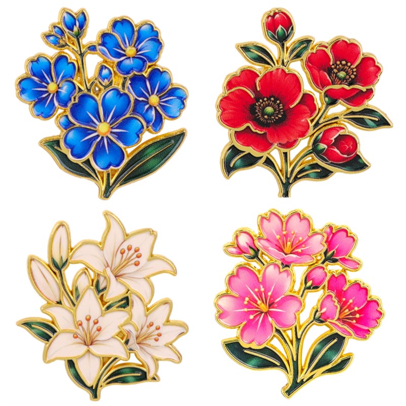 Florist Supplies - Pin Enamel Bunga Vintage Warna-warni Lucu,