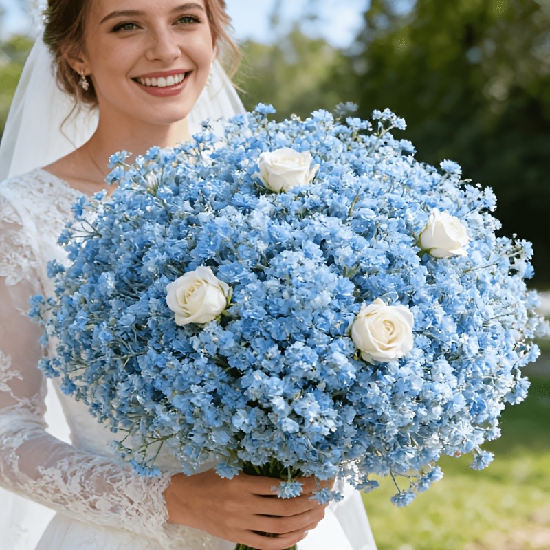Florist Supply Bulk - 10 Buah Bunga Gypsophila Biru Buatan