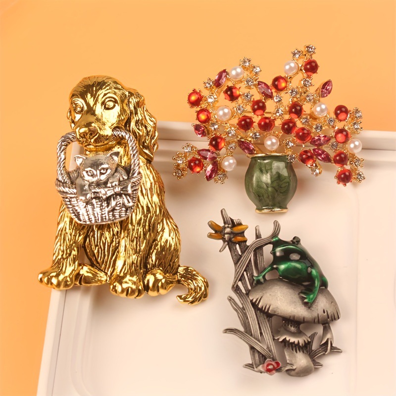 Bros Hewan Vintage Anjing Kuci - Flower Frog Pin ulasan dan harga