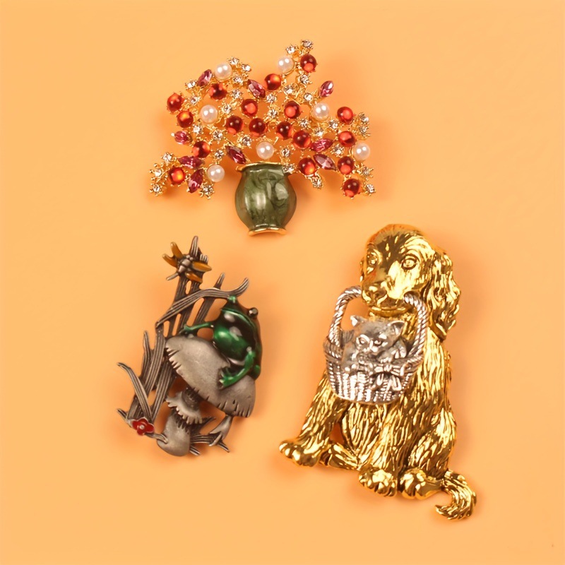 Bros Hewan Vintage Anjing Kuci - Flower Frog Pin ulasan dan harga